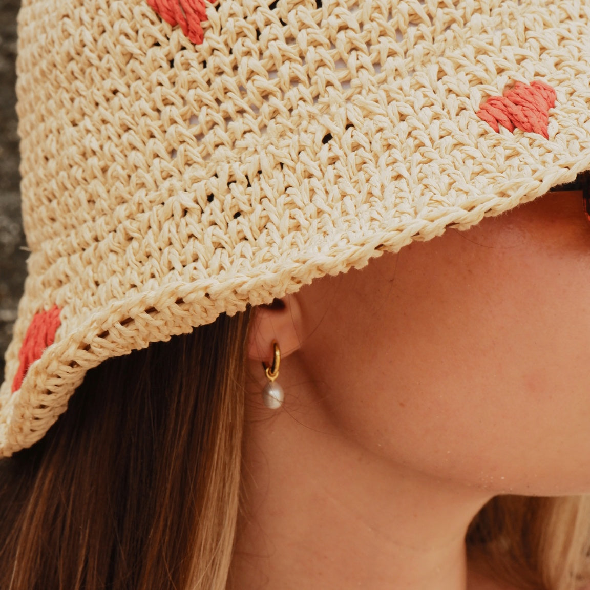 Gold drop pearl huggies