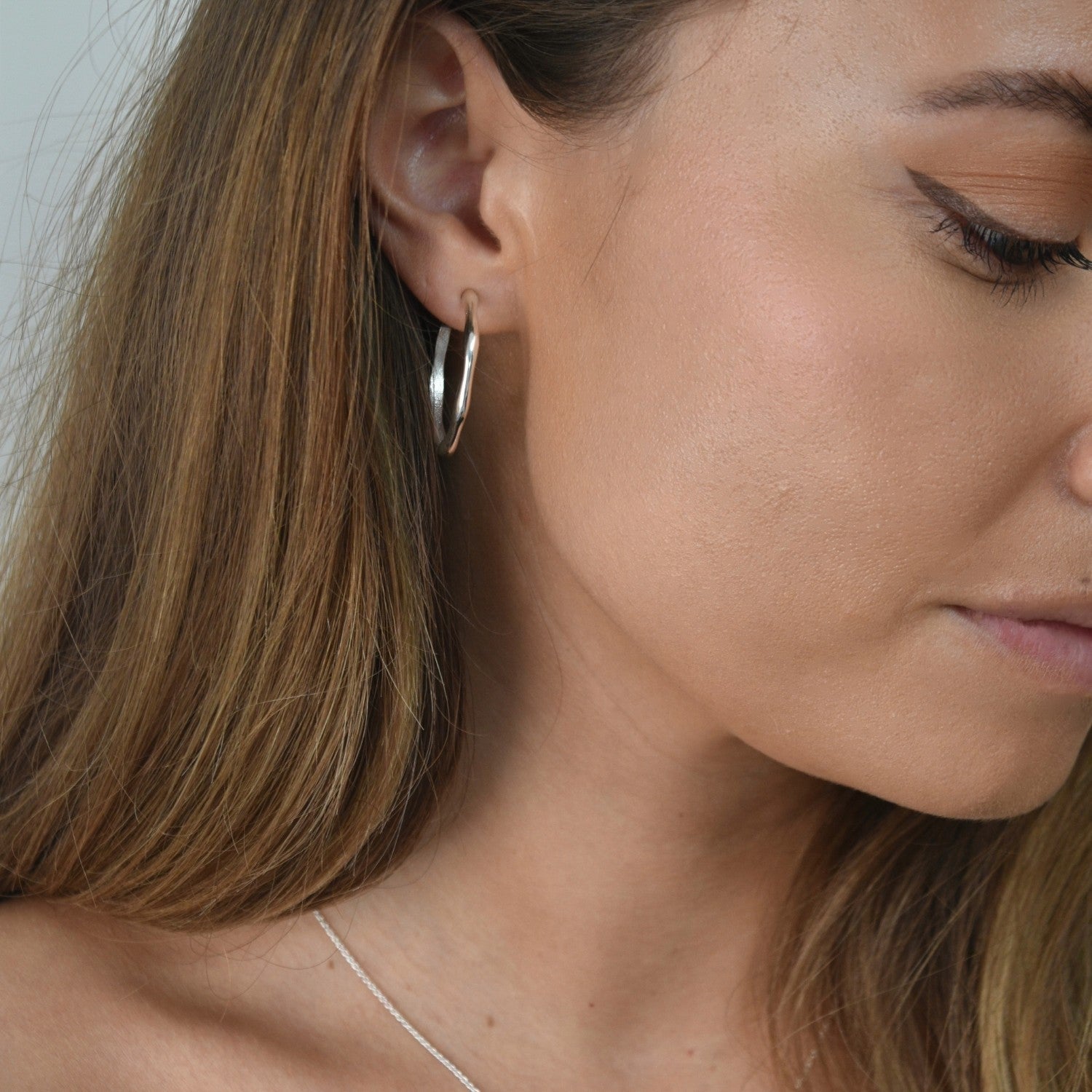 Silver Angled Hoop Earrings - Livetta