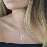 Silver angled hoop pendant