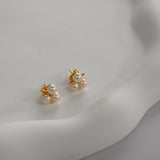Gold clover pearl studs