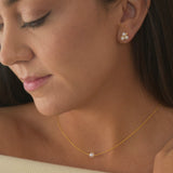 Gold clover pearl studs