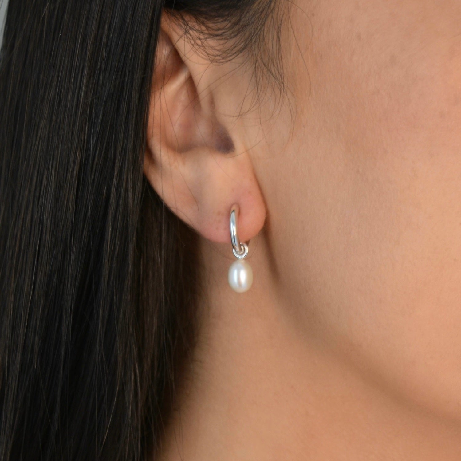 Silver Drop Pearl Huggies - Livetta - 