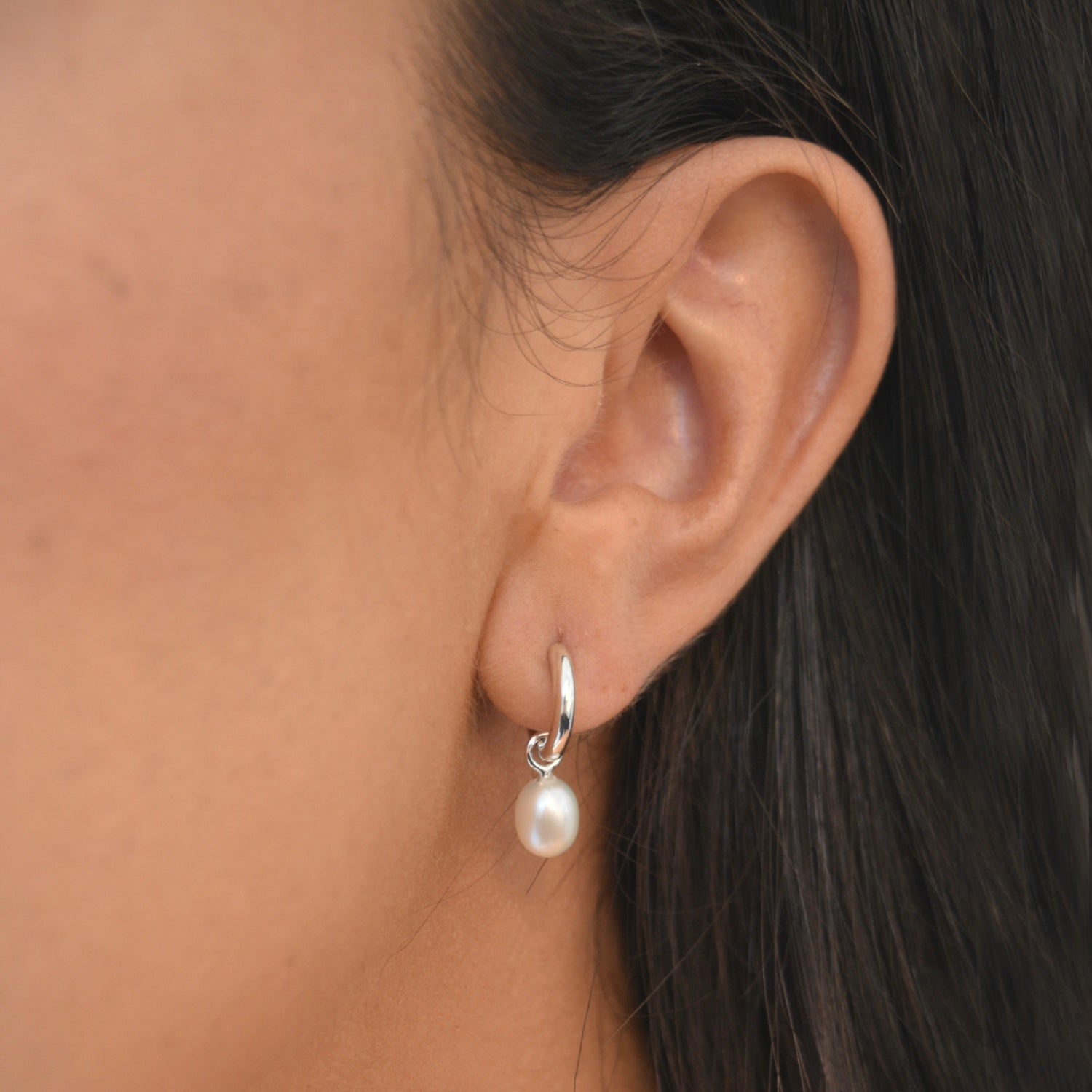 Silver Drop Pearl Huggies - Livetta - 