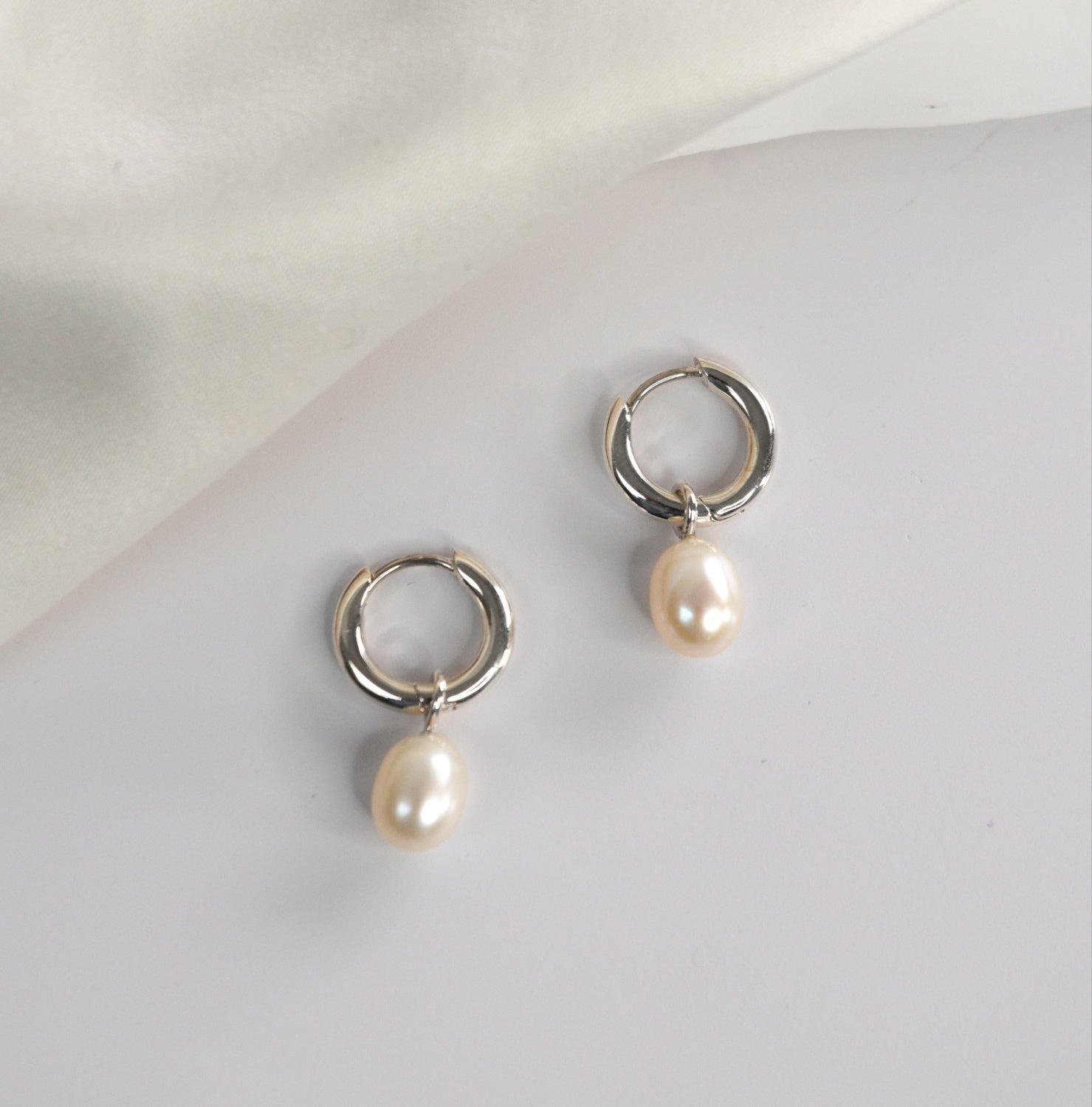 Silver Drop Pearl Huggies - Livetta - 