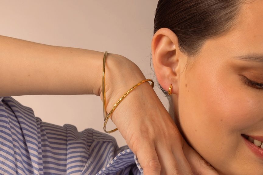 gold vermeil huggies and gold vermeil bangles