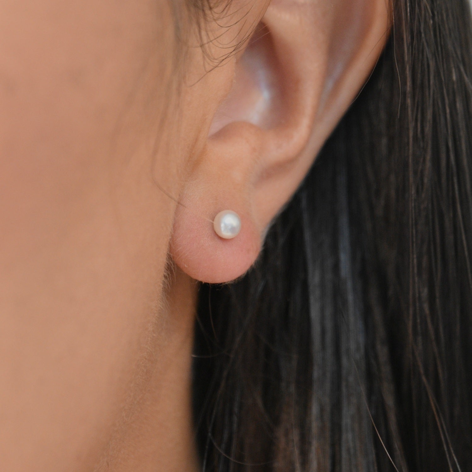 White Pearl Stud Earrings - Livetta - 