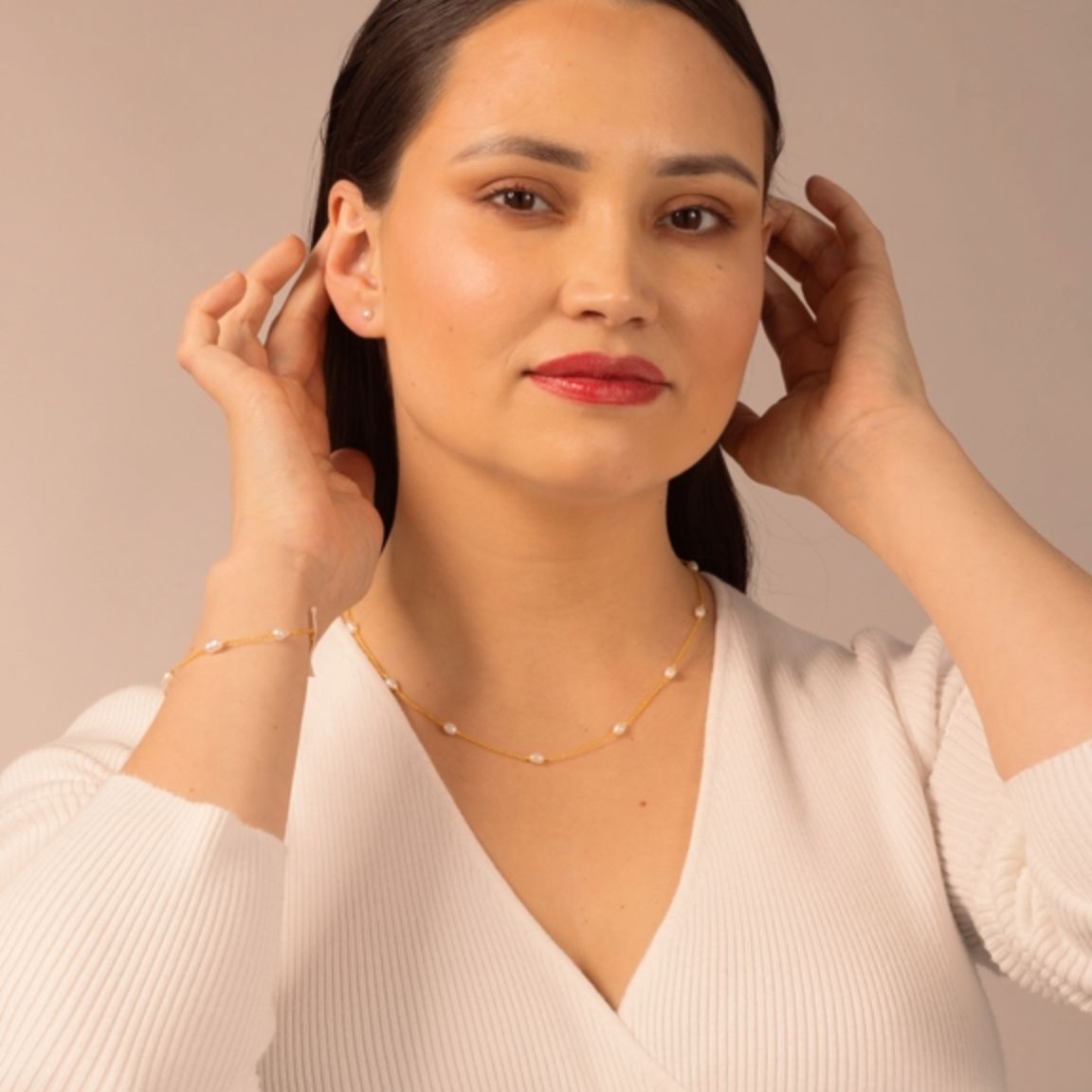 White Pearl Stud Earrings - Livetta - 