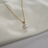 Yellow Gold Pearl Drop Necklace - Livetta - 