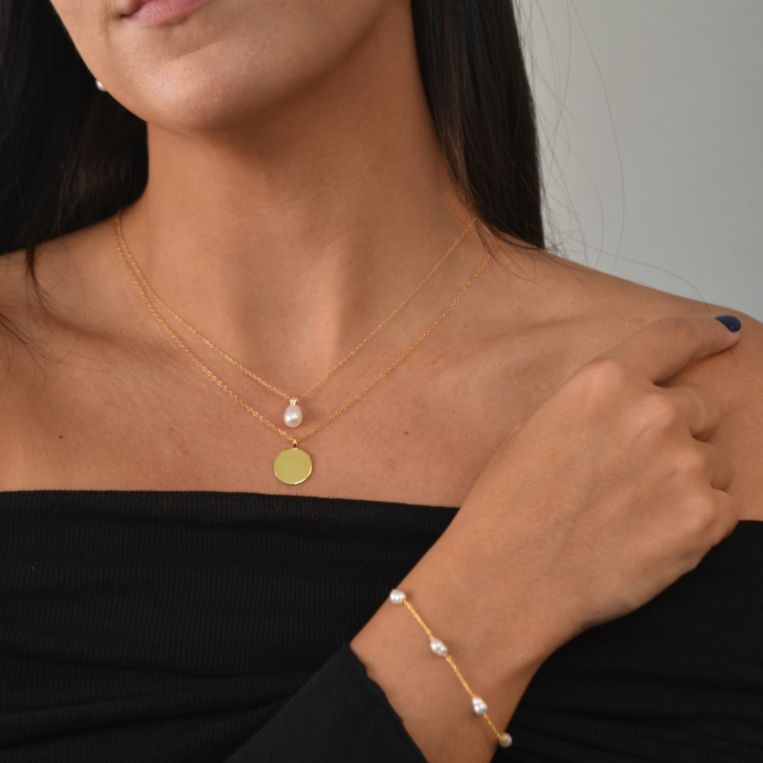 Yellow Gold Pearl Drop Necklace - Livetta - 