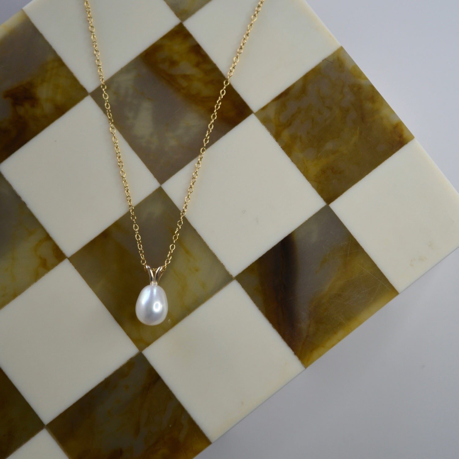 Yellow Gold Pearl Drop Necklace - Livetta - 