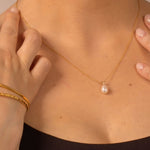 Yellow Gold Pearl Drop Necklace - Livetta - 