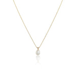 white pearl drop yellow gold chain necklace